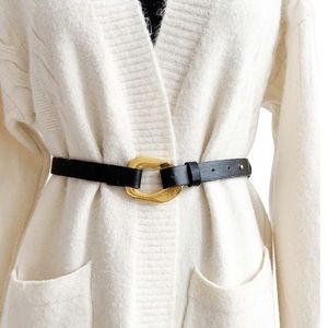 Smooth Faux Leather Belt With Gold Buckle